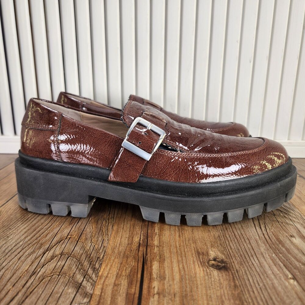 Free People Chunky Lug Sole Patent Leather Loafers in Brown